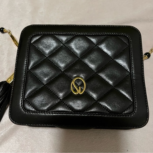 St. John Bags St John Black Quilted Crossbody With Gold Beaded